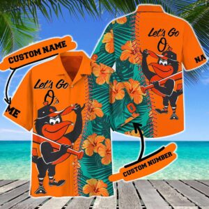 Baltimore Orioles Tropical Floral Lets Go Os Personalized Hawaiian Shirt