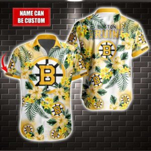 Boston Bruins Custom Name Tropical Hibiscus Hawaiian shirt