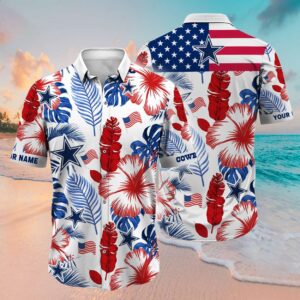 NFL Dallas Cowboys Hibiscus Custom Name Hawaiian Shirt