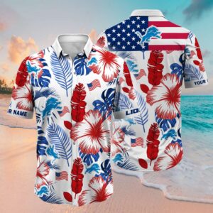 NFL Detroit Lions Hibiscus Custom Name Hawaiian Shirt