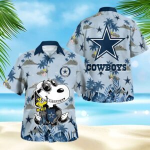 Snoopy Dallas Cowboys Tropical Palms Hawaiian Shirt